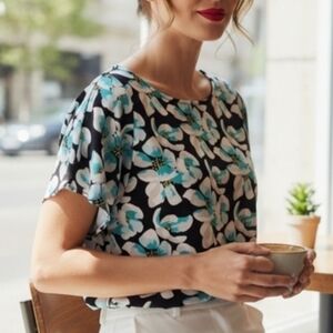 Liz Claiborne Floral Print Short Sleeve Top Size L